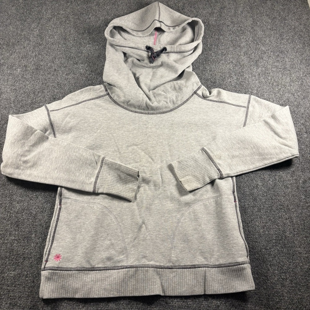 Athleta Cowl Neck Hoodie Womens S Gray Thumbhole Fleece Pullover Activewear